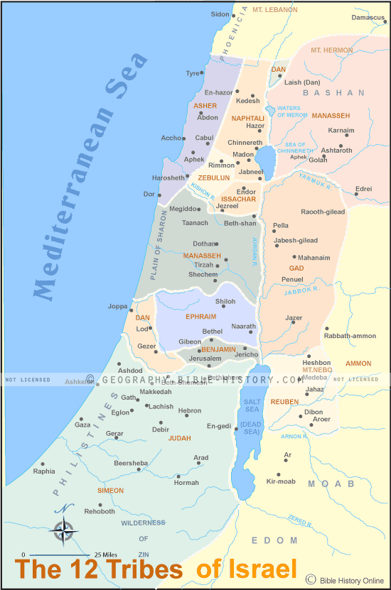 12 Tribes of Israel - Color Map (72 DPI) 1-Year License - Bible Maps ...