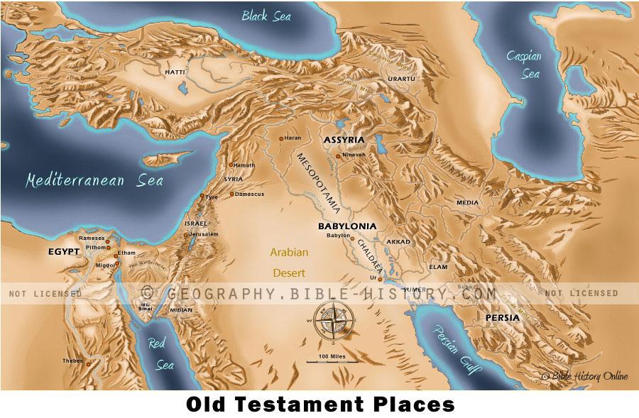 Old Testament Places - Topo Color Map (72 DPI) 1-Year License - Bible ...