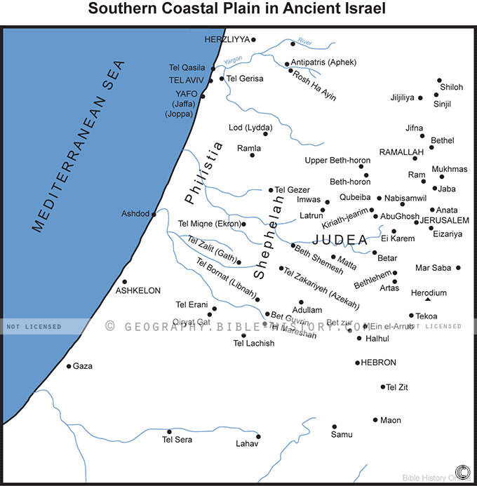 Southern Coastal Plain in Ancient Israel - Basic Map (72 DPI) 1-Year ...