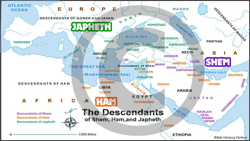 The Descendants of Shem, Ham, and Japheth - Color Map (72 DPI) 1-Year 