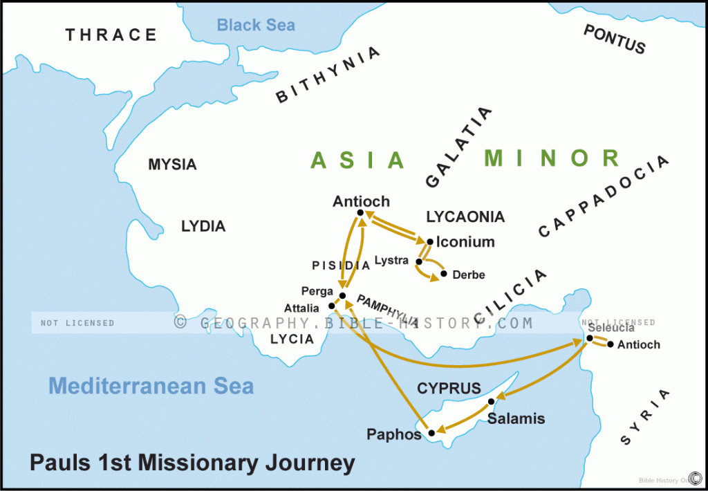 Acts Paul's First Missionary Journey - Basic Map (72 DPI) 1-Year ...